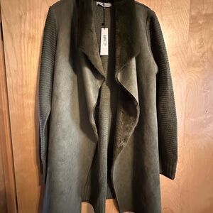 Olive Green Open Front Cardigan